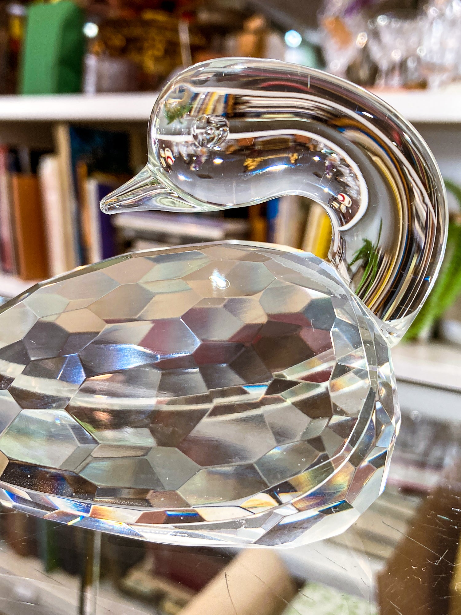 Vintage Shannon Irish Clear Crystal Faceted Resting Swan Figurine