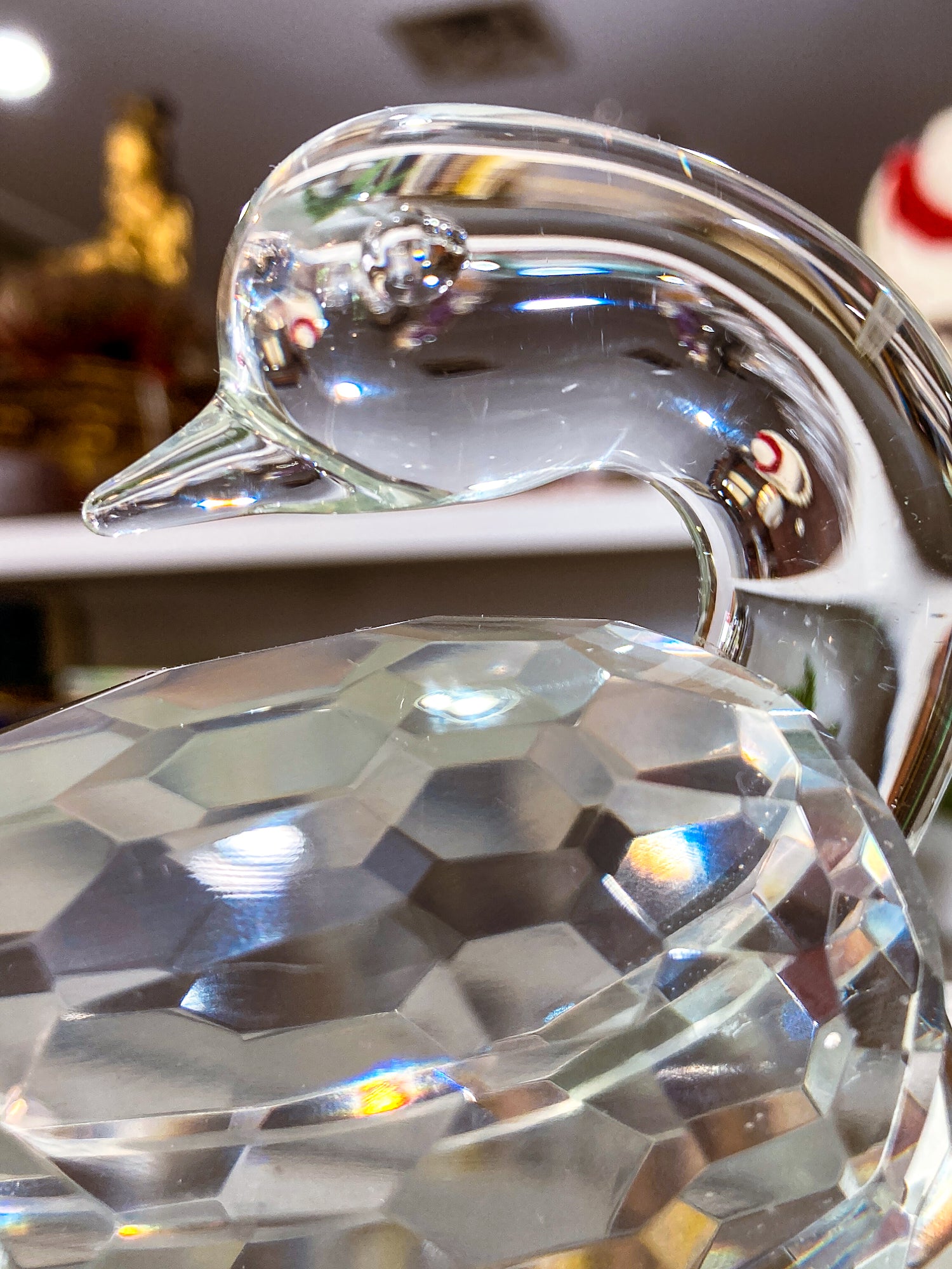 Vintage Shannon Irish Clear Crystal Faceted Resting Swan Figurine