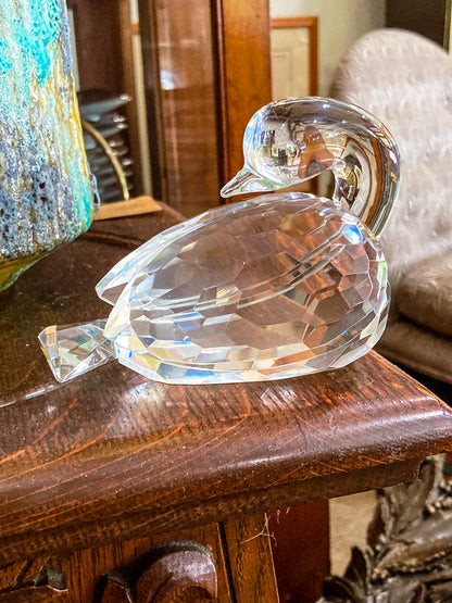 Vintage Shannon Irish Clear Crystal Faceted Resting Swan Figurine