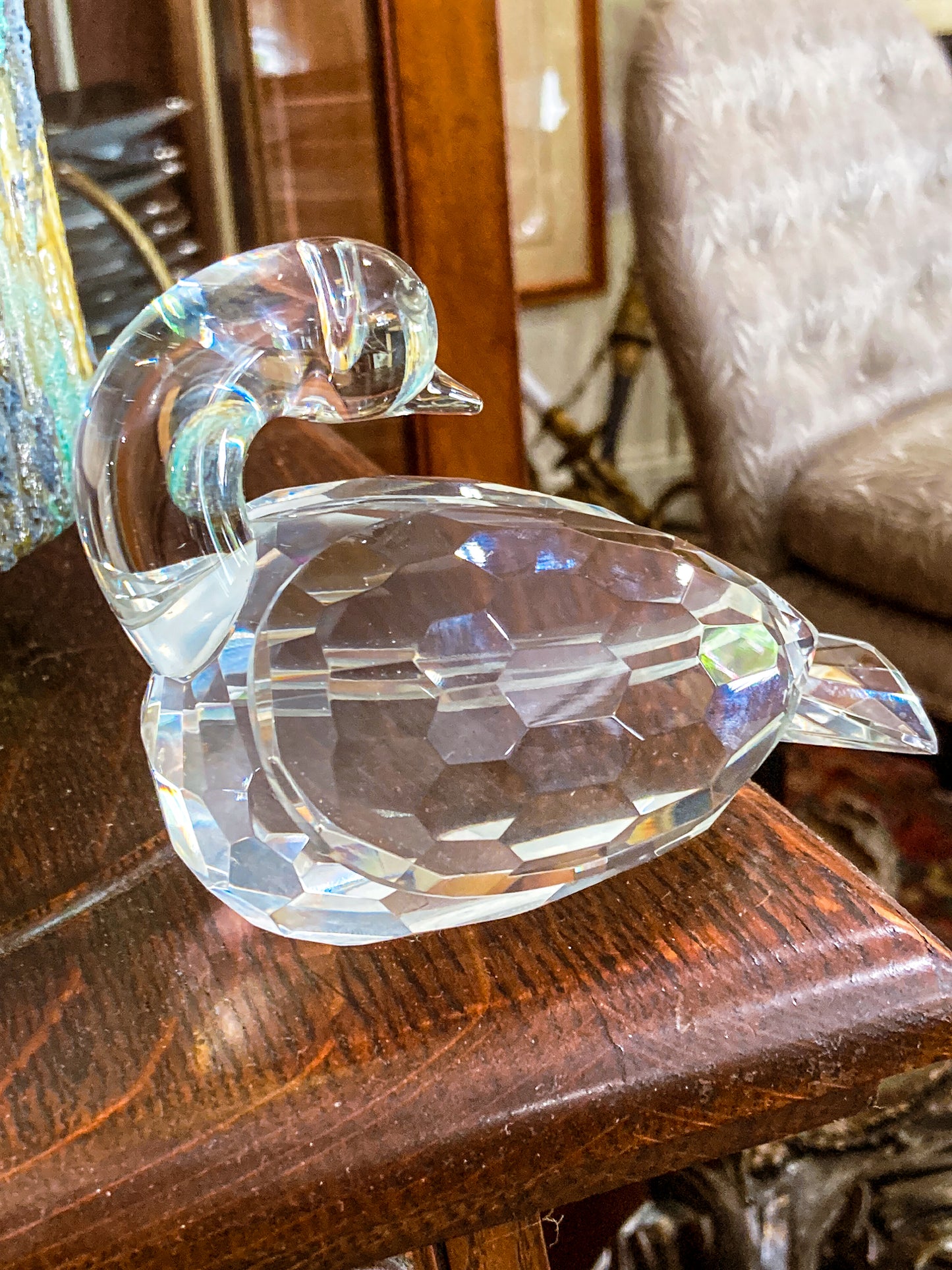 Vintage Shannon Irish Clear Crystal Faceted Resting Swan Figurine