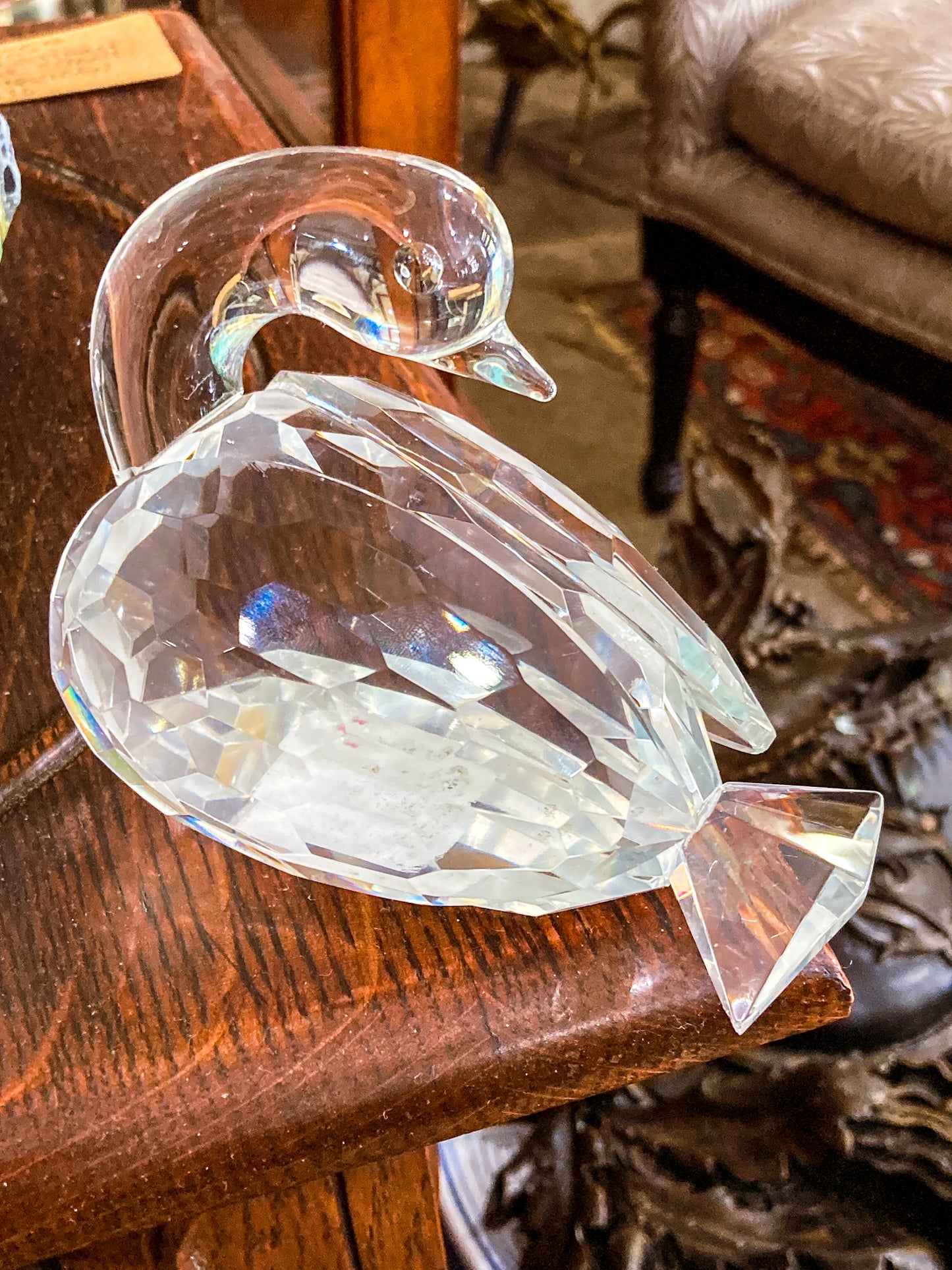 Vintage Shannon Irish Clear Crystal Faceted Resting Swan Figurine