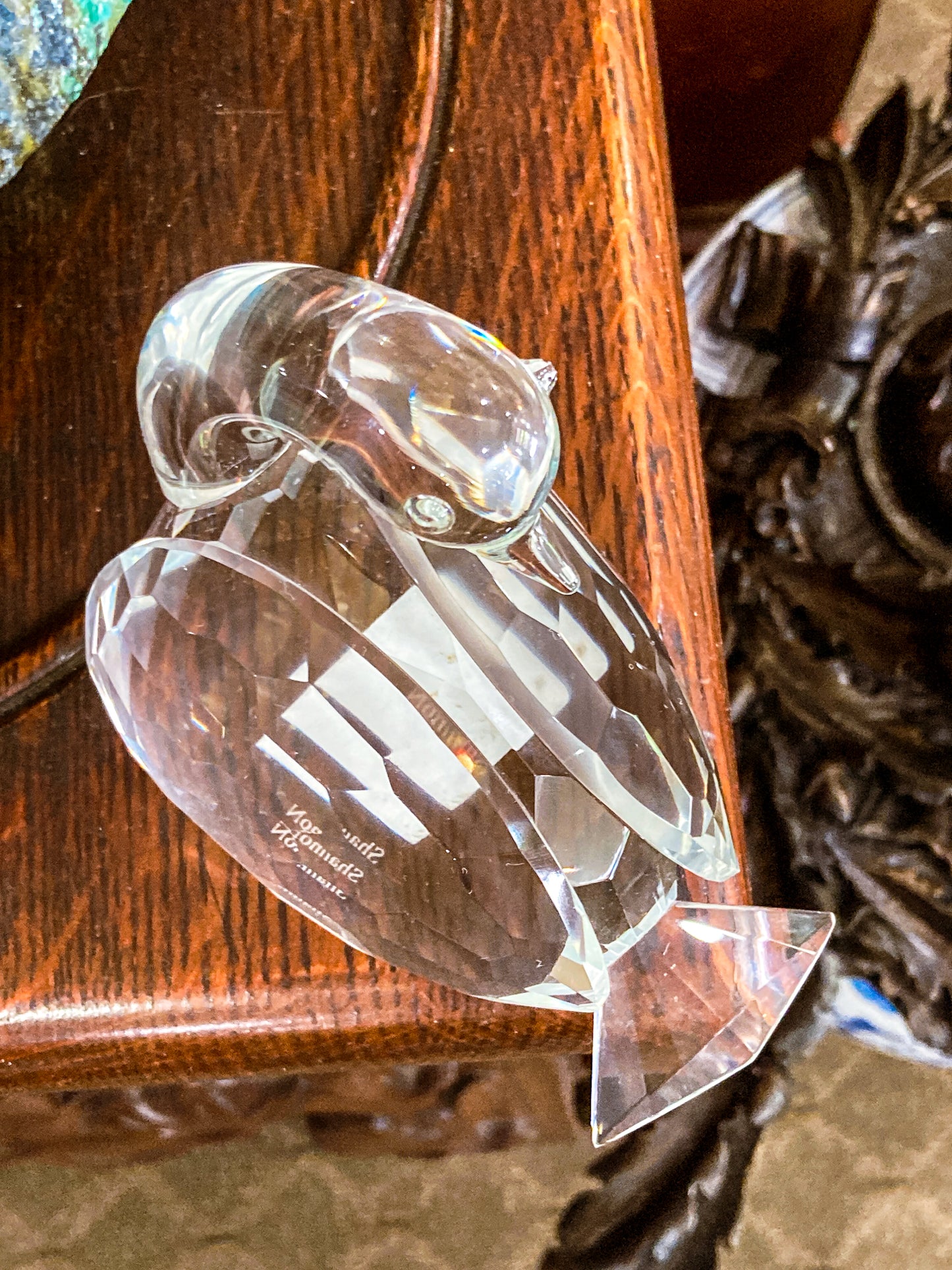 Vintage Shannon Irish Clear Crystal Faceted Resting Swan Figurine