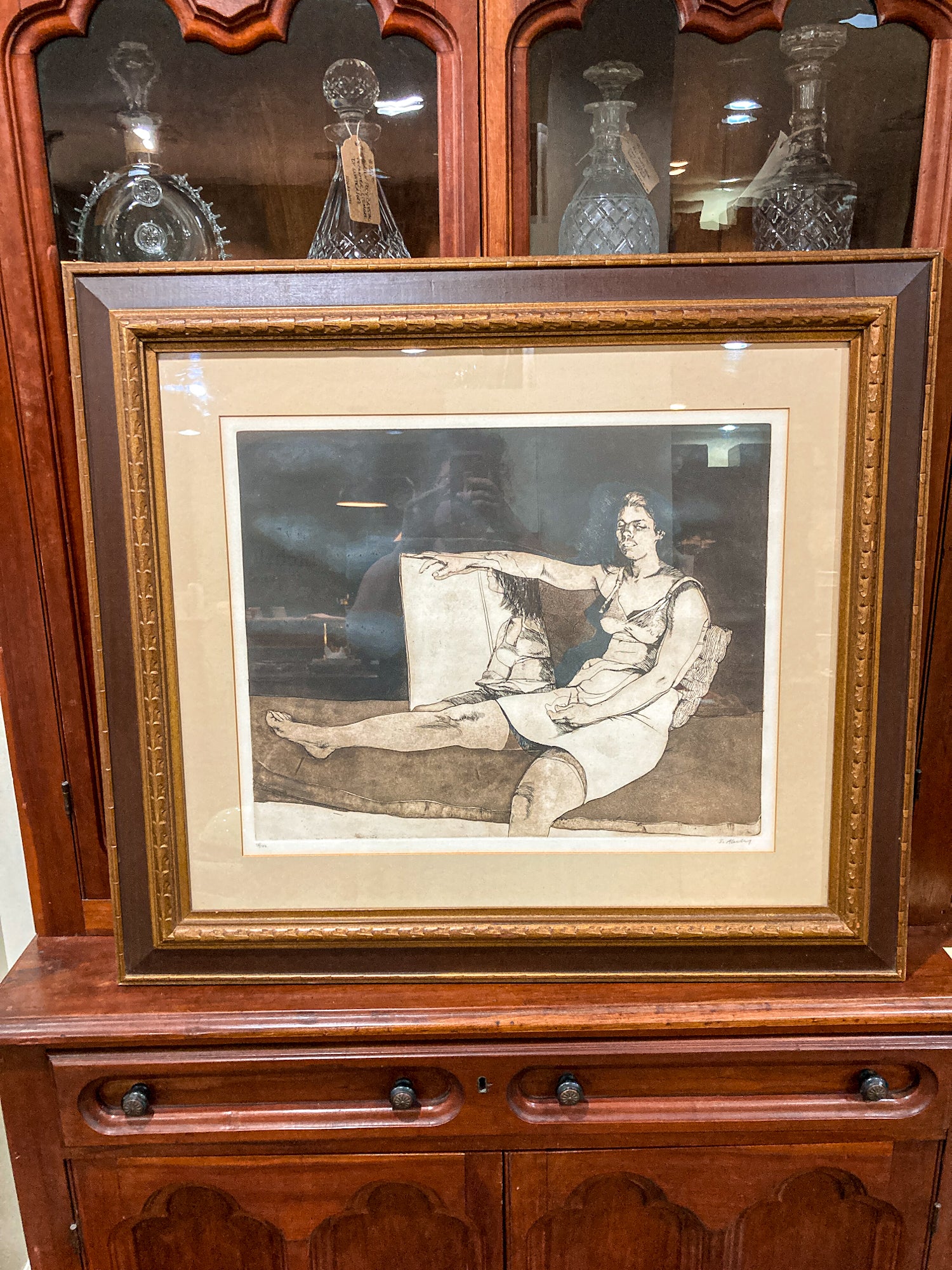 Vintage Sigmund Ables (1934-2025) Woman Holding Mirror Framed Lithograph