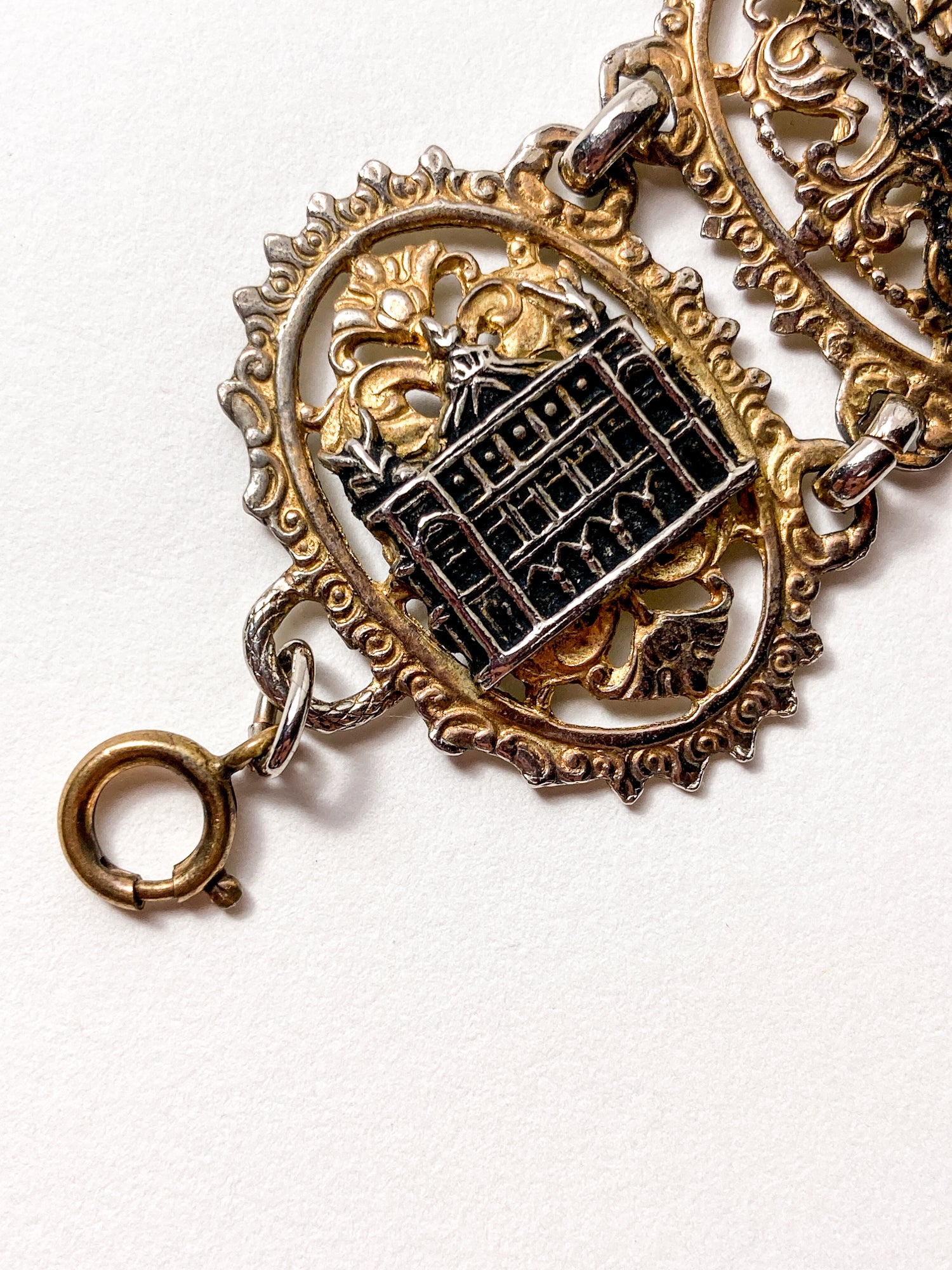 Vintage Silver Gold Filigree Paris France Landmark Architectural Bracelet