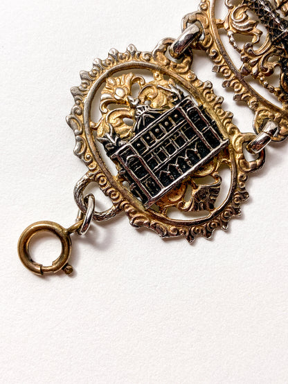 Vintage Silver Gold Filigree Paris France Landmark Architectural Bracelet