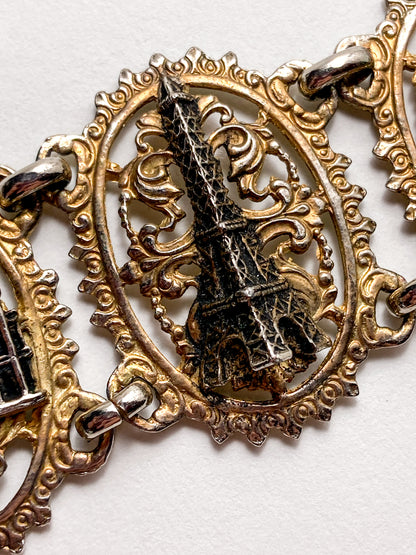 Vintage Silver Gold Filigree Paris France Landmark Architectural Bracelet