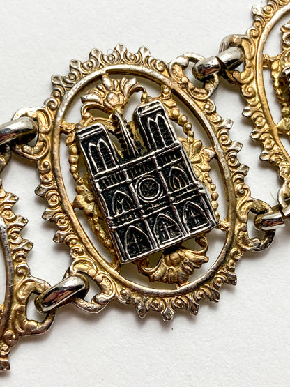 Vintage Silver Gold Filigree Paris France Landmark Architectural Bracelet