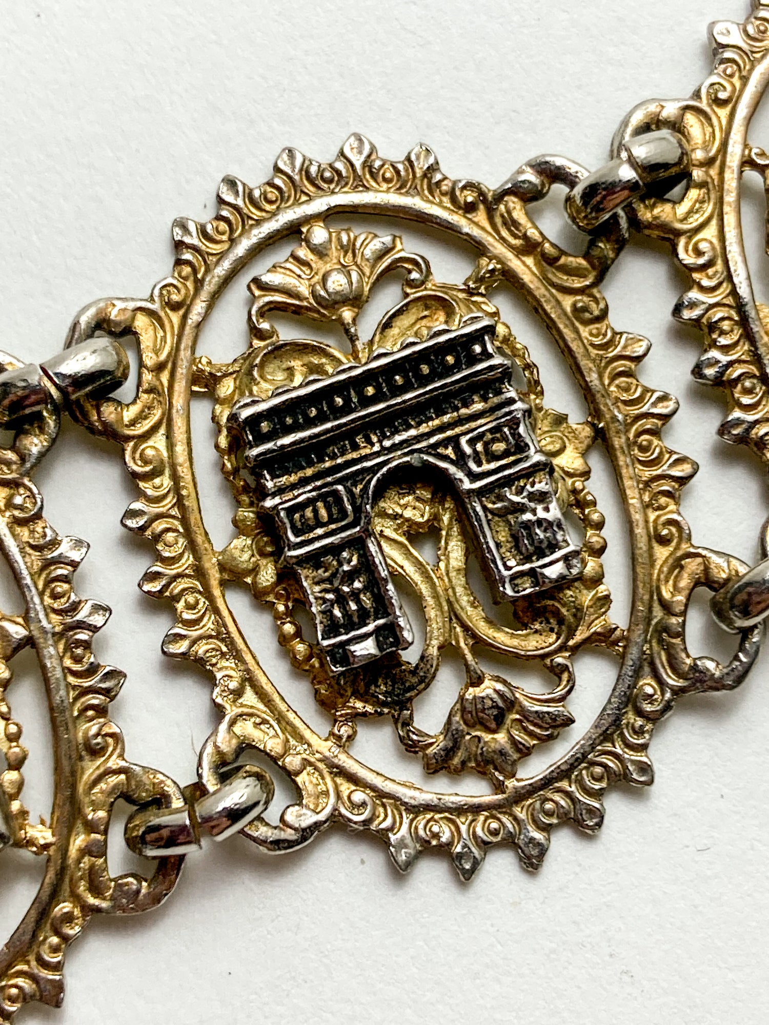 Vintage Silver Gold Filigree Paris France Landmark Architectural Bracelet