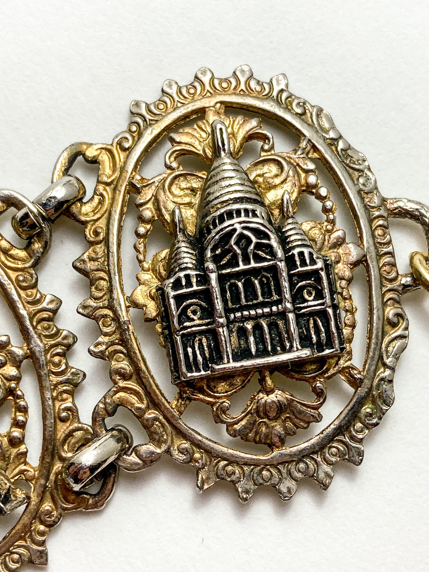 Vintage Silver Gold Filigree Paris France Landmark Architectural Bracelet