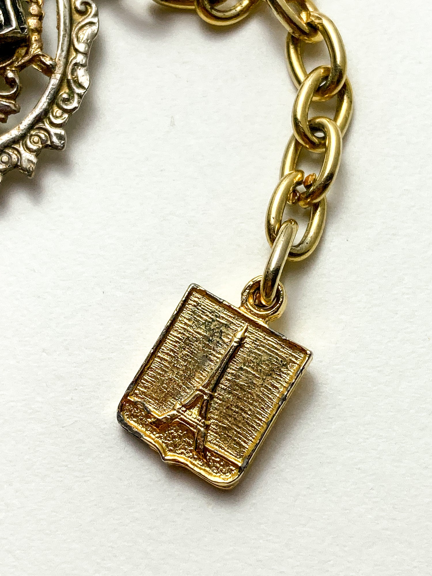 Vintage Silver Gold Filigree Paris France Landmark Architectural Bracelet