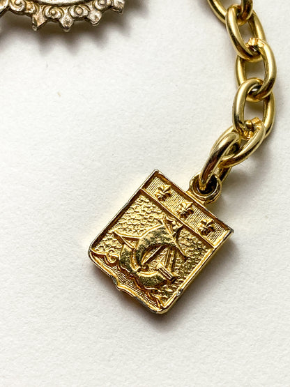 Vintage Silver Gold Filigree Paris France Landmark Architectural Bracelet