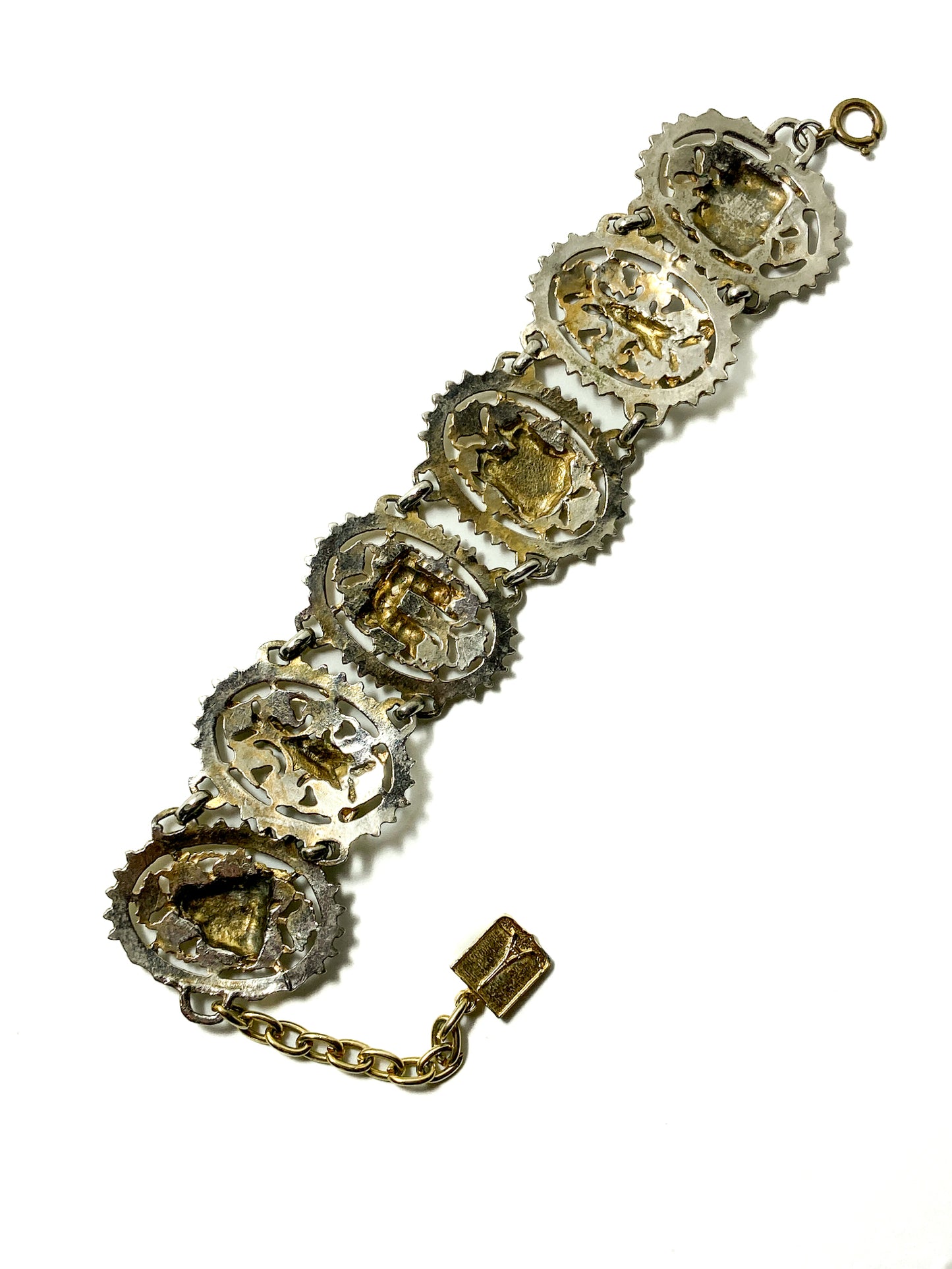 Vintage Silver Gold Filigree Paris France Landmark Architectural Bracelet
