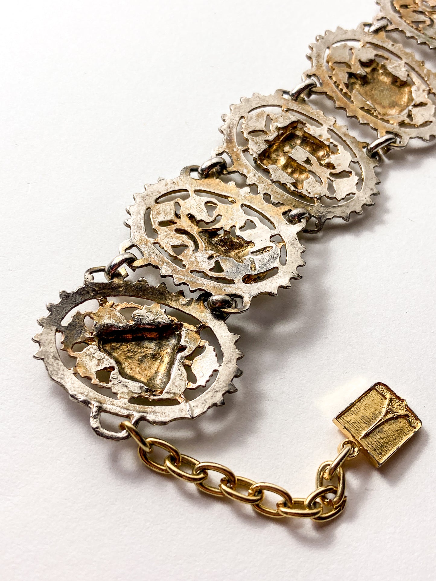 Vintage Silver Gold Filigree Paris France Landmark Architectural Bracelet