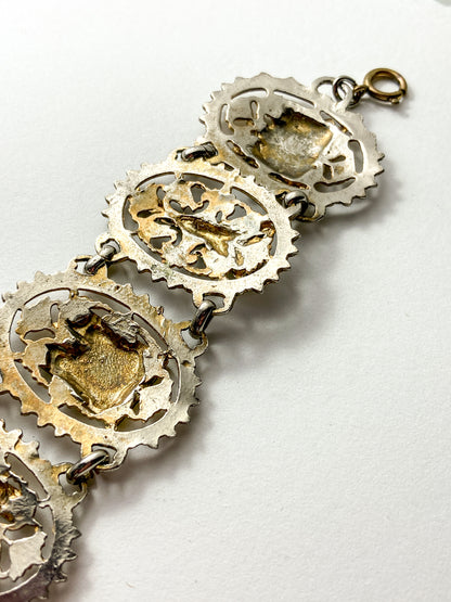 Vintage Silver Gold Filigree Paris France Landmark Architectural Bracelet