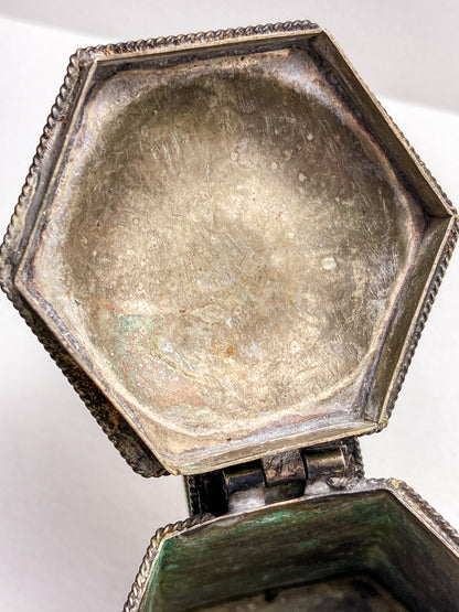 Vintage Silvered Hand Engraved Hinged Lid Miniature Hexagonal Pitcher