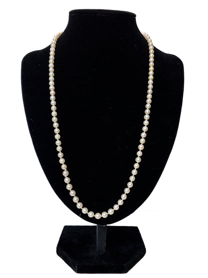 Vintage Single Strand 95 Cultured Pearl Hand-Knotted Necklace