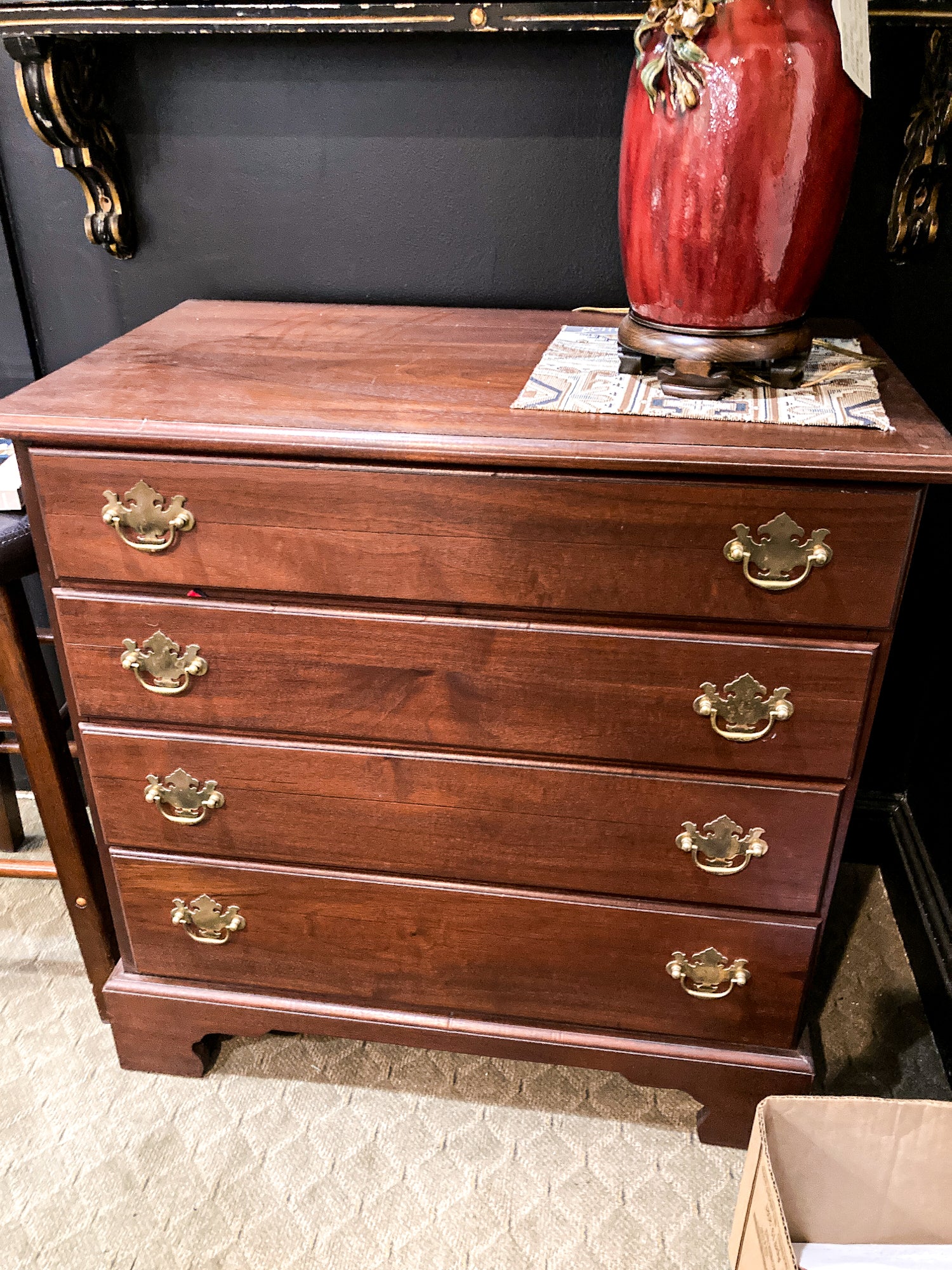 Vintage 2000 Solid Mahogany Hand Crafted Four Drawer Dresser Chest