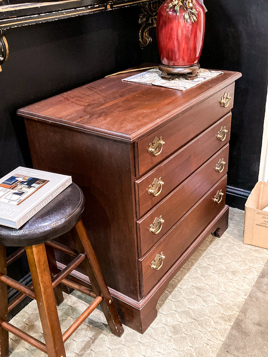 Vintage 2000 Solid Mahogany Hand Crafted Four Drawer Dresser Chest