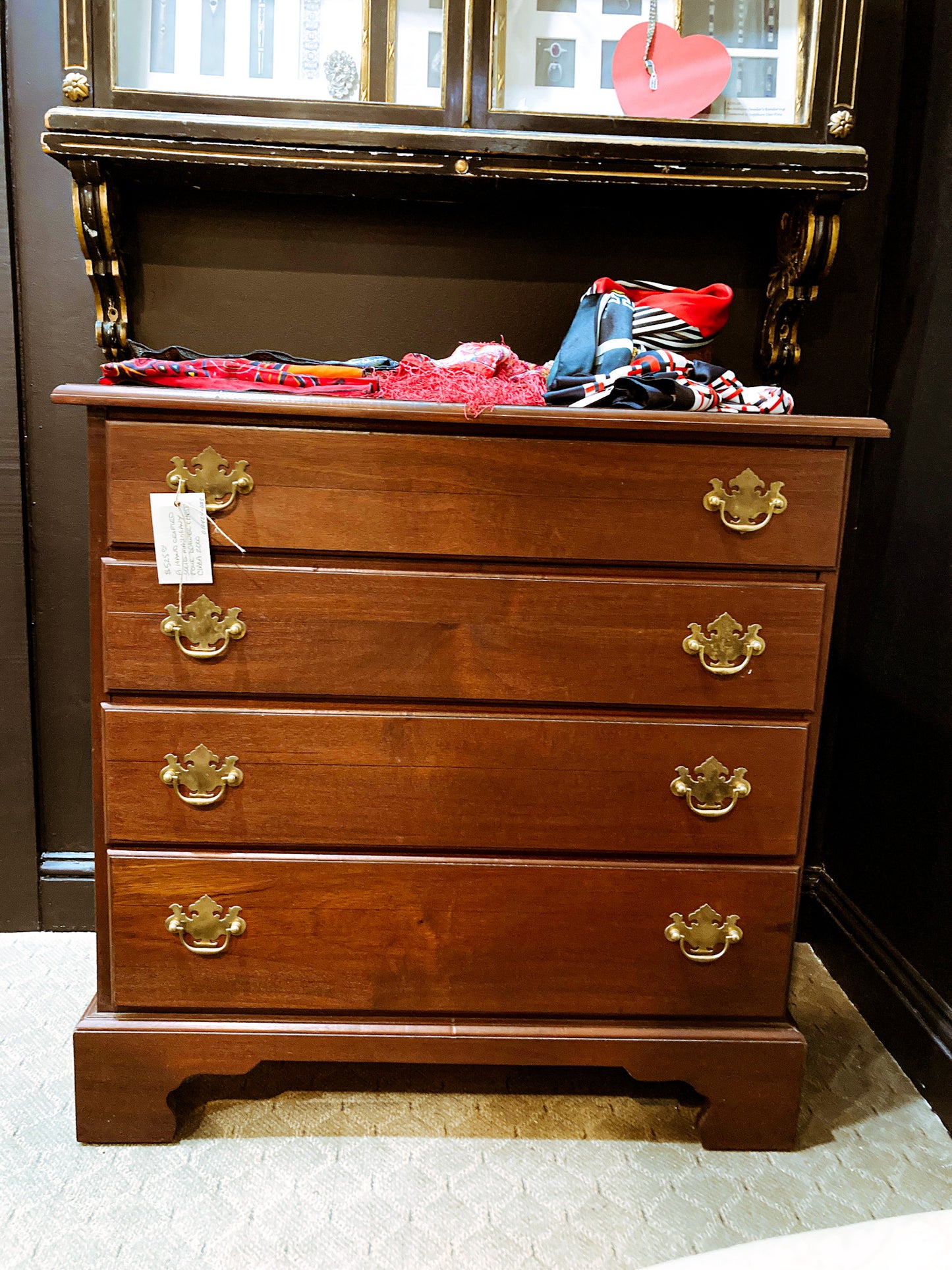 Vintage 2000 Solid Mahogany Hand Crafted Four Drawer Dresser Chest