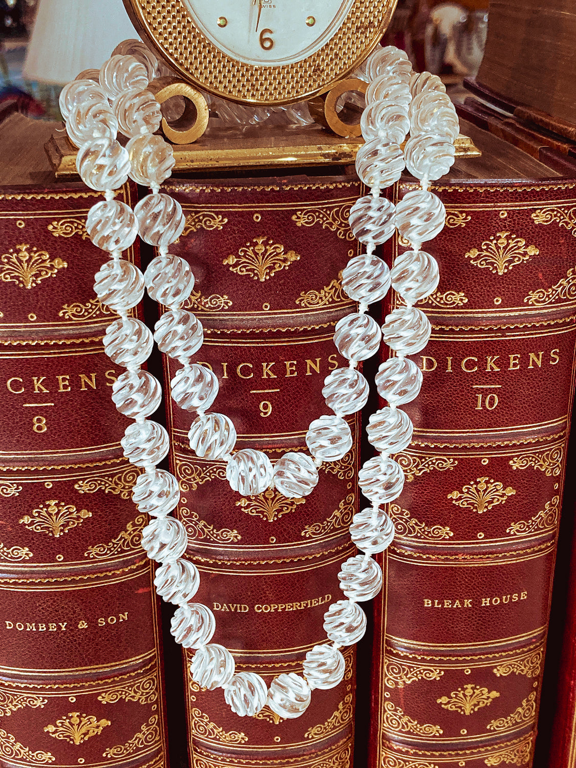 Spiral Carved Rock Crystal Hand Knotted 32" Long Beaded Rope Necklace