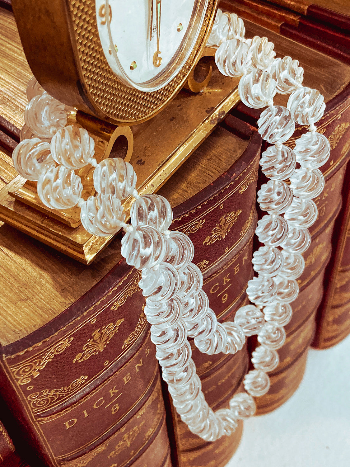 Spiral Carved Rock Crystal Hand Knotted 32" Long Beaded Rope Necklace