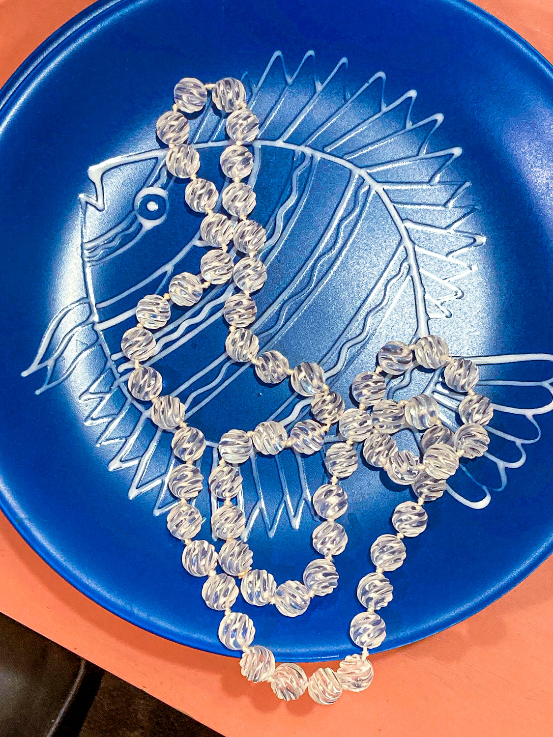Spiral Carved Rock Crystal Hand Knotted 32" Long Beaded Rope Necklace
