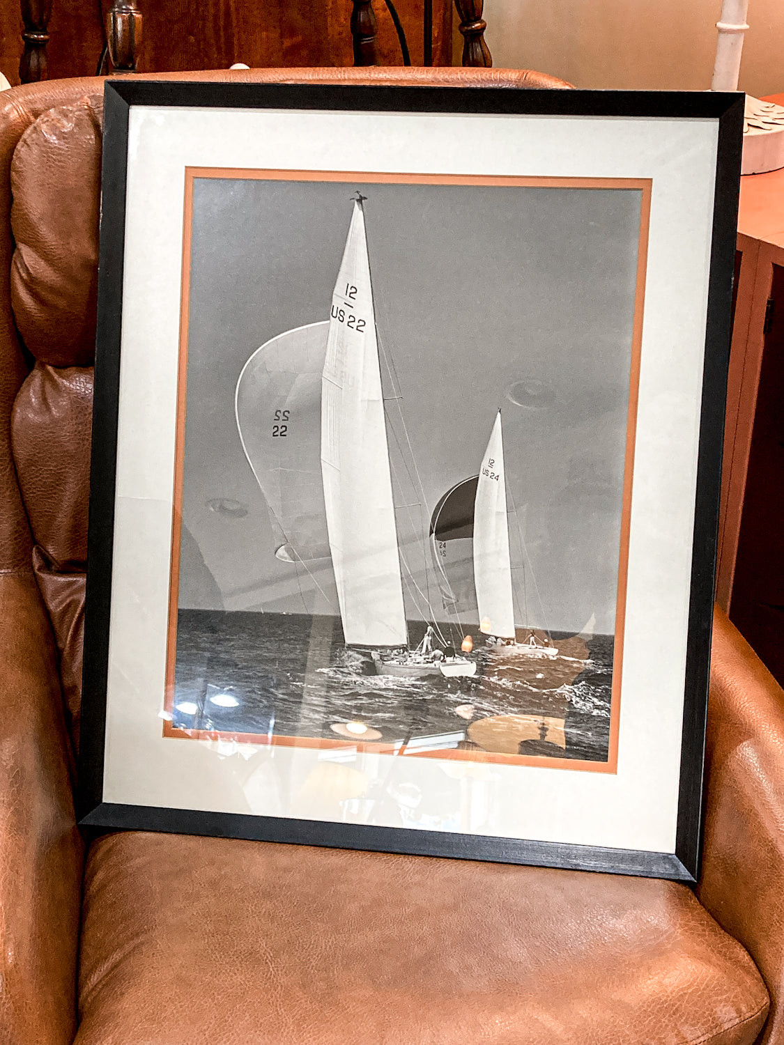 Vintage Stanley Rosenfeld Black & White Sailing Two Boat Framed Photograph