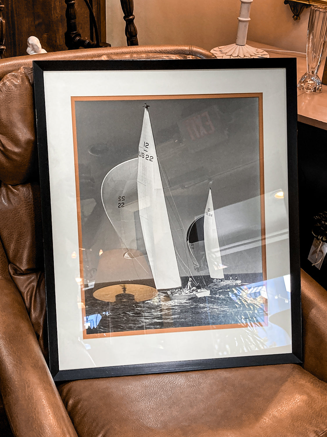 Vintage Stanley Rosenfeld Black & White Sailing Two Boat Framed Photograph