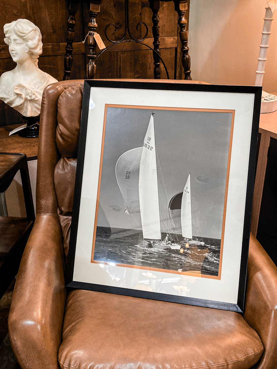 Vintage Stanley Rosenfeld Black & White Sailing Two Boat Framed Photograph