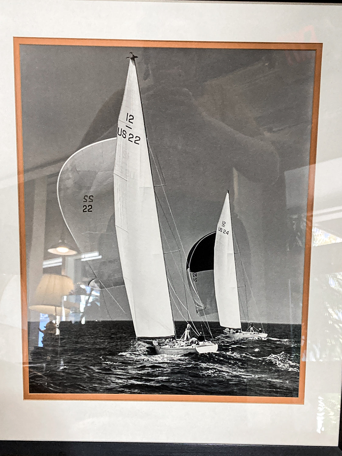 Vintage Stanley Rosenfeld Black & White Sailing Two Boat Framed Photograph