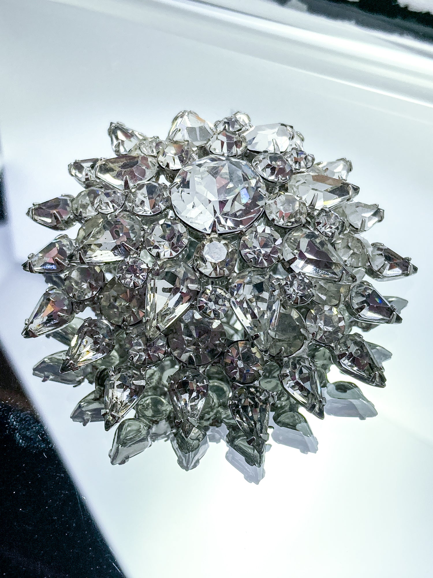 Vintage Starburst Dazzling Rhinestone Large Statement Brooch Pin