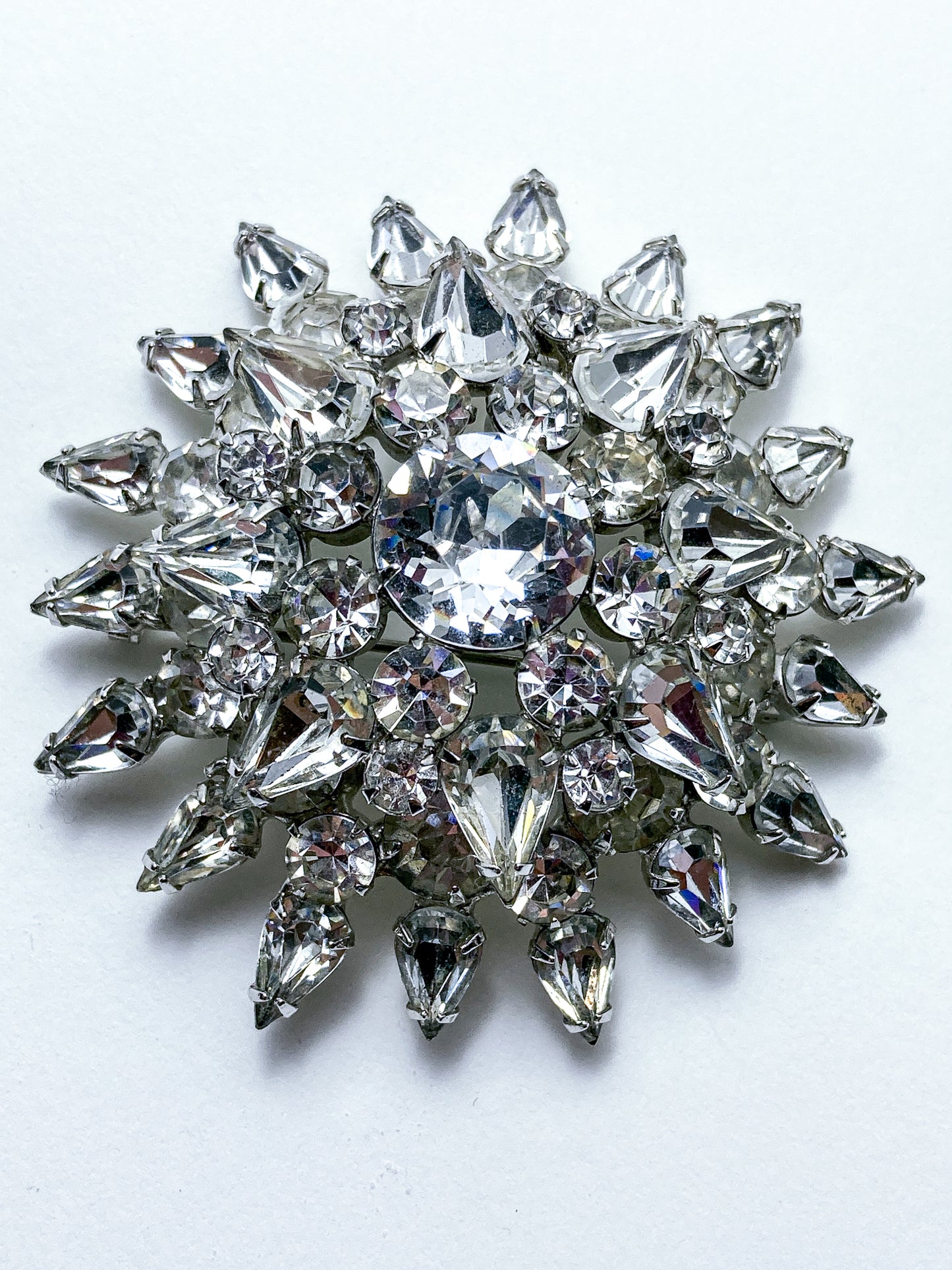 Vintage Starburst Dazzling Rhinestone Large Statement Brooch Pin