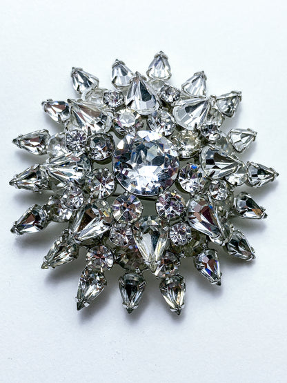 Vintage Starburst Dazzling Rhinestone Large Statement Brooch Pin