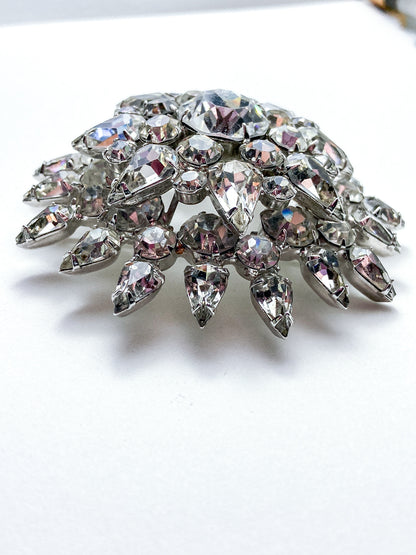 Vintage Starburst Dazzling Rhinestone Large Statement Brooch Pin