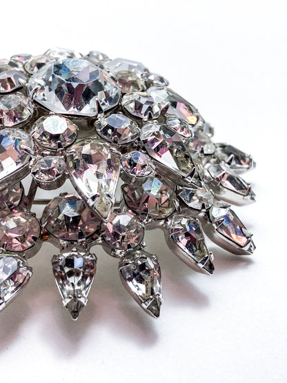 Vintage Starburst Dazzling Rhinestone Large Statement Brooch Pin