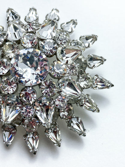 Vintage Starburst Dazzling Rhinestone Large Statement Brooch Pin