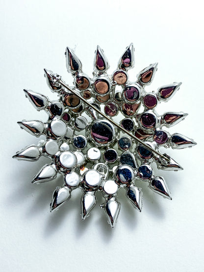 Vintage Starburst Dazzling Rhinestone Large Statement Brooch Pin