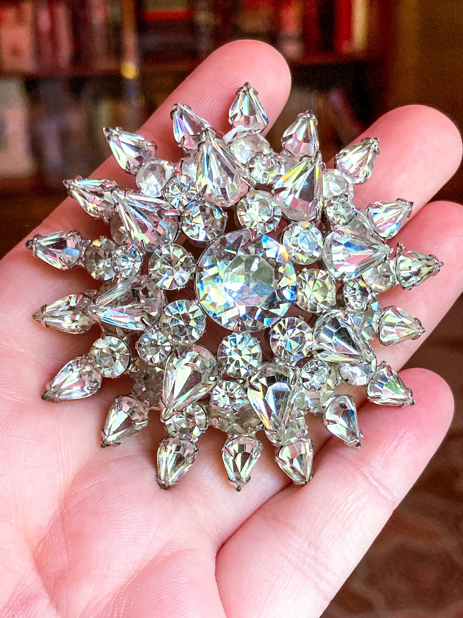 Vintage Starburst Dazzling Rhinestone Large Statement Brooch Pin
