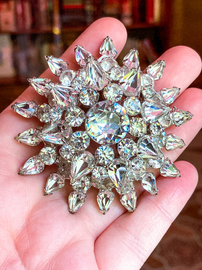 Vintage Starburst Dazzling Rhinestone Large Statement Brooch Pin