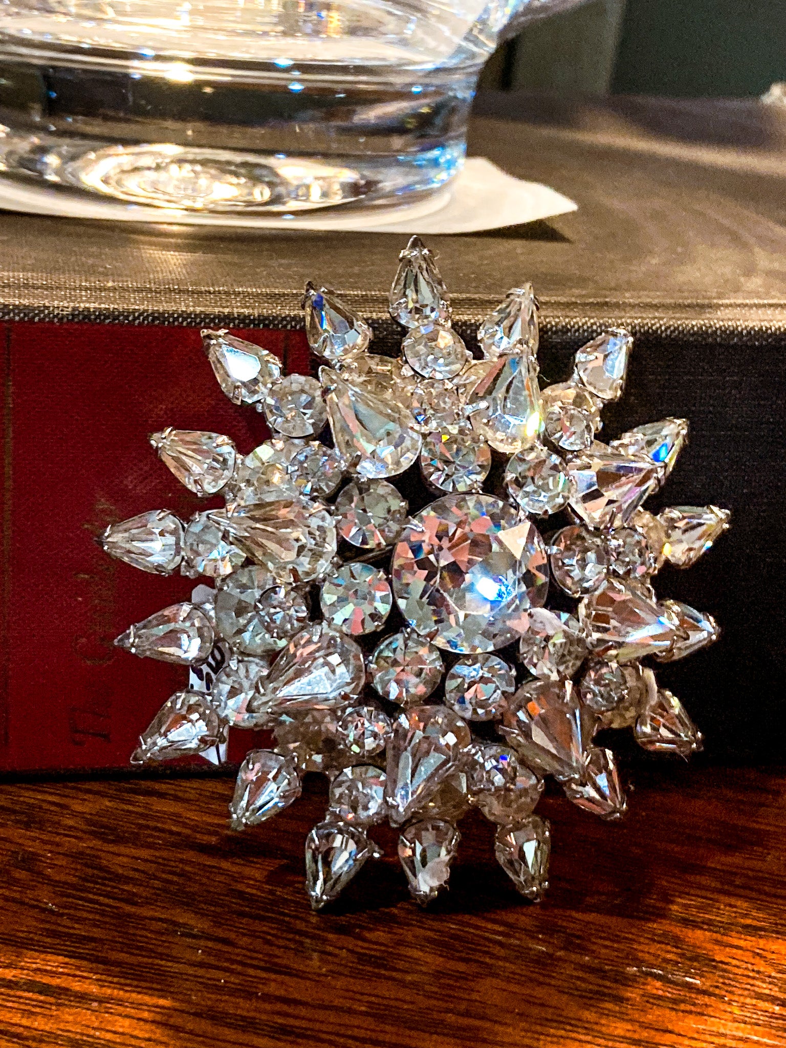 Vintage Starburst Dazzling Rhinestone Large Statement Brooch Pin