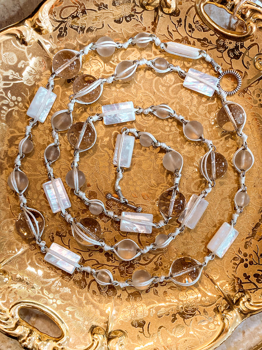 Stephen Dweck Crystal Frosted Glass MOP Sterling Silver Toggle Wrap Necklace