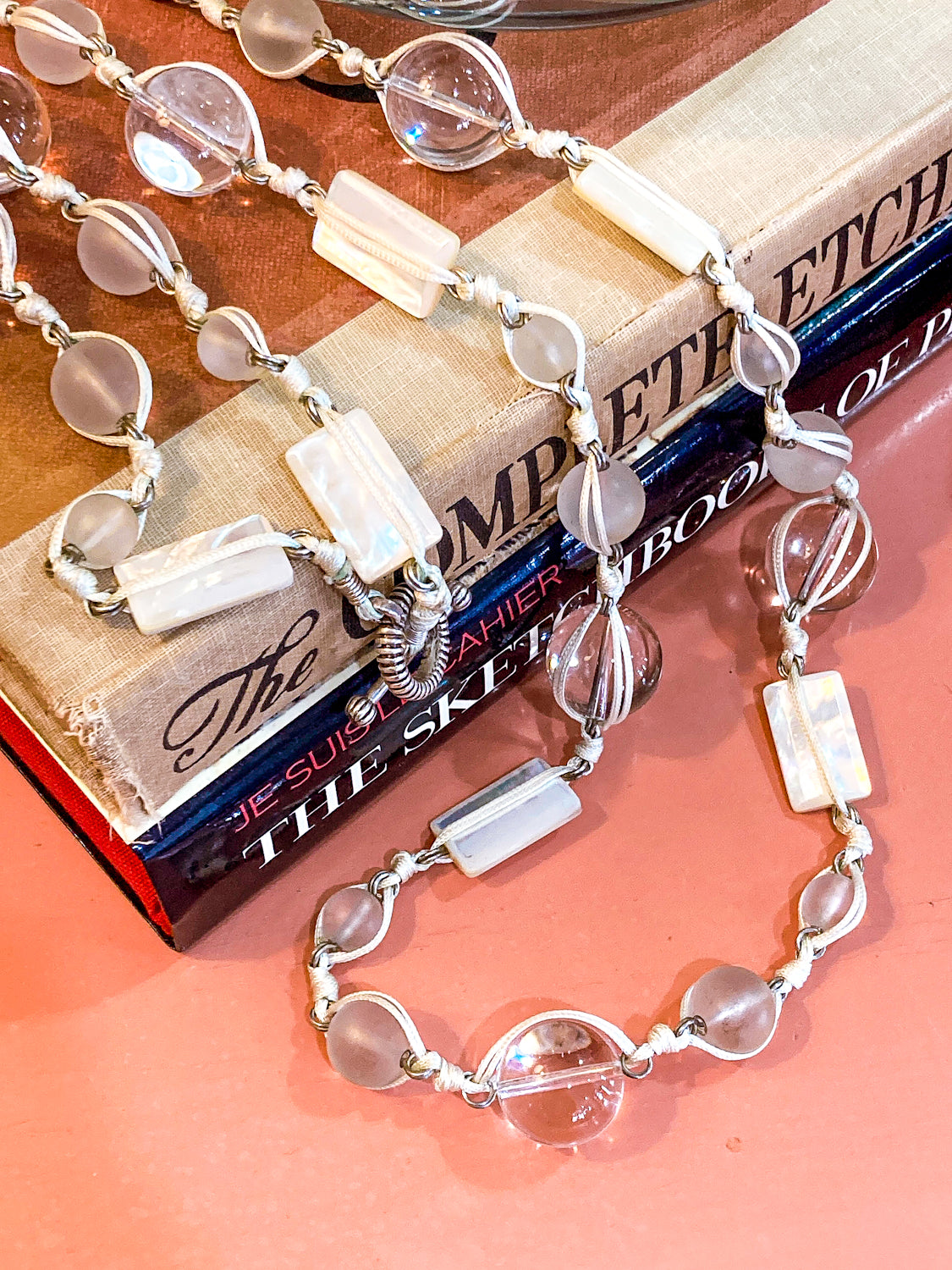 Stephen Dweck Crystal Frosted Glass MOP Sterling Silver Toggle Wrap Necklace