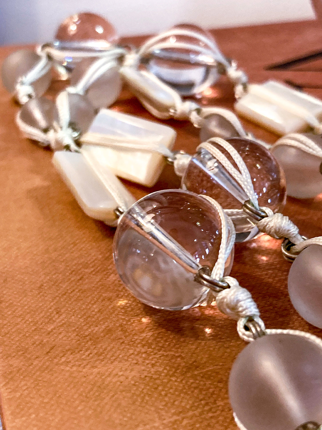 Stephen Dweck Crystal Frosted Glass MOP Sterling Silver Toggle Wrap Necklace