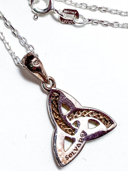 Vintage Sterling Silver 925 Solvar Irish Trinity Knot Italian Chain Necklace