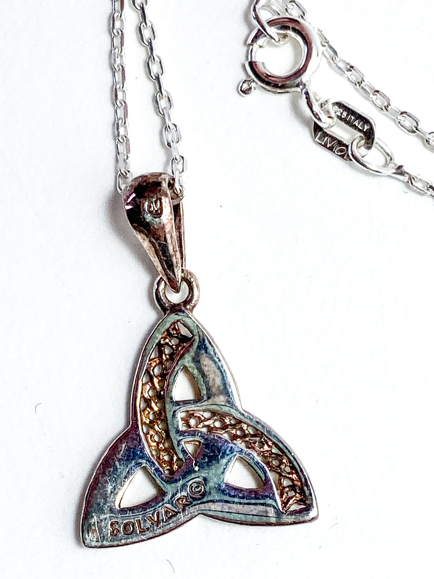 Vintage Sterling Silver 925 Solvar Irish Trinity Knot Italian Chain Necklace