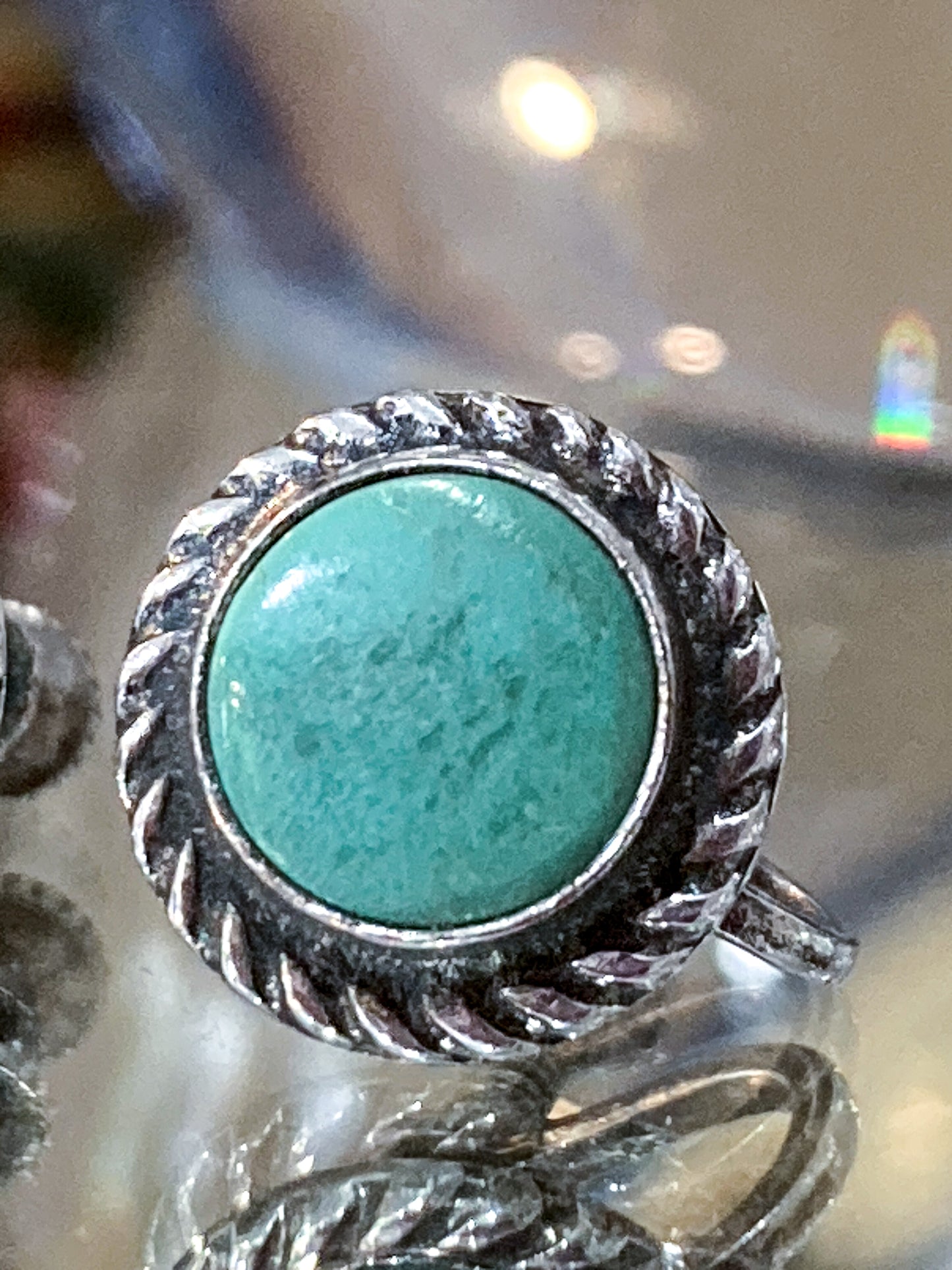 Vintage Sterling Silver Faux Turquoise Circle Screwback Stud Style Earrings