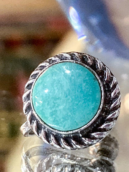 Vintage Sterling Silver Faux Turquoise Circle Screwback Stud Style Earrings