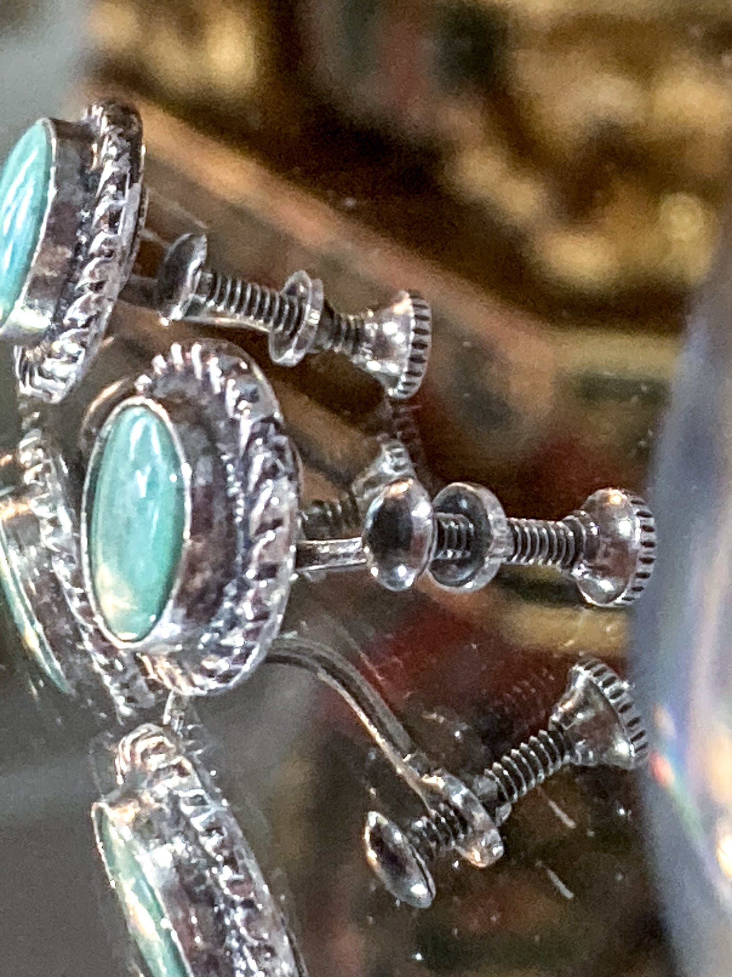 Vintage Sterling Silver Faux Turquoise Circle Screwback Stud Style Earrings