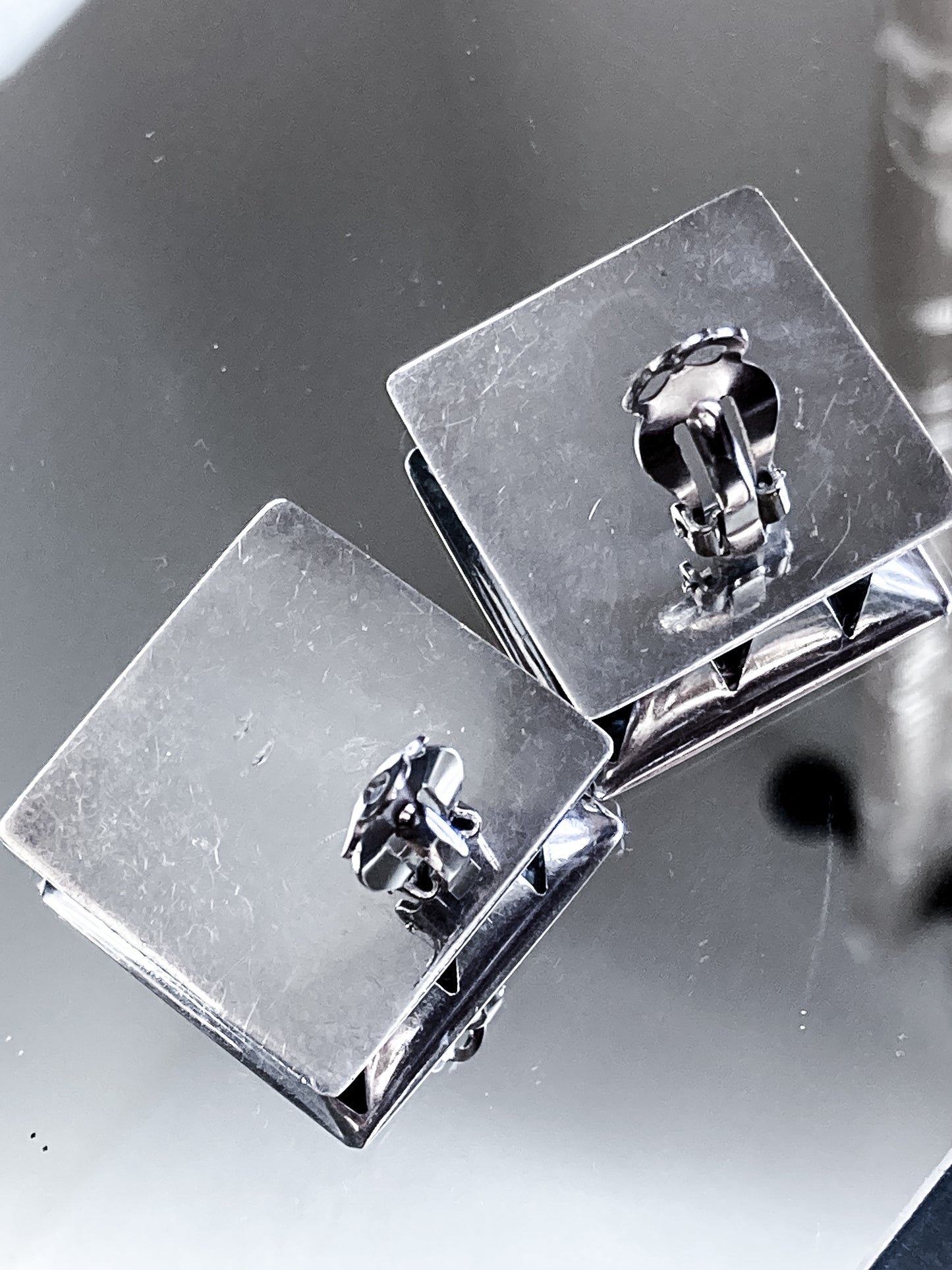 Vintage Abstract Contrast Black Sterling Silver Clip On Statement Earrings