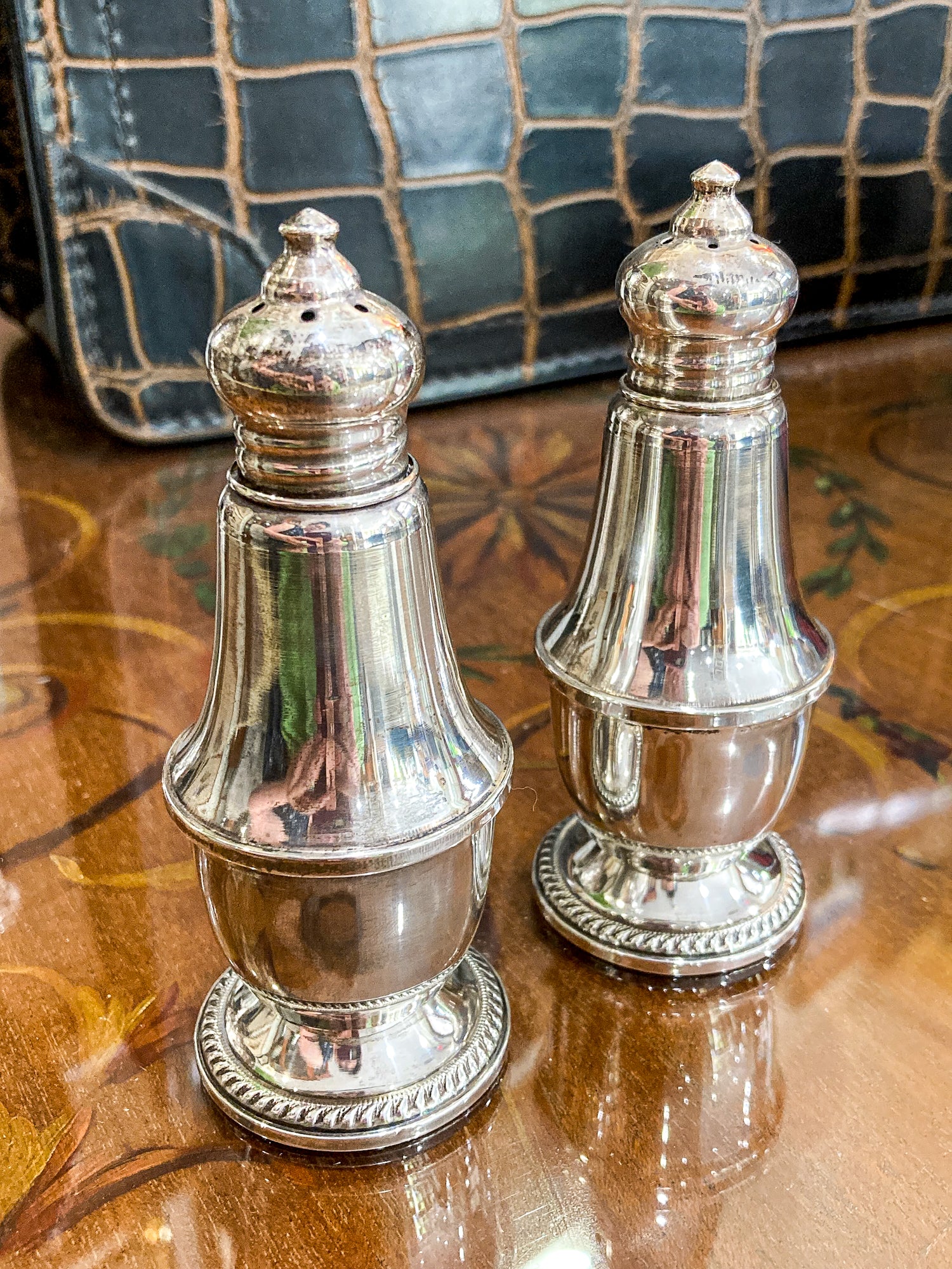 Vintage Sterling Silver Glass Lined Maurice Duchin Salt & Pepper Shakers